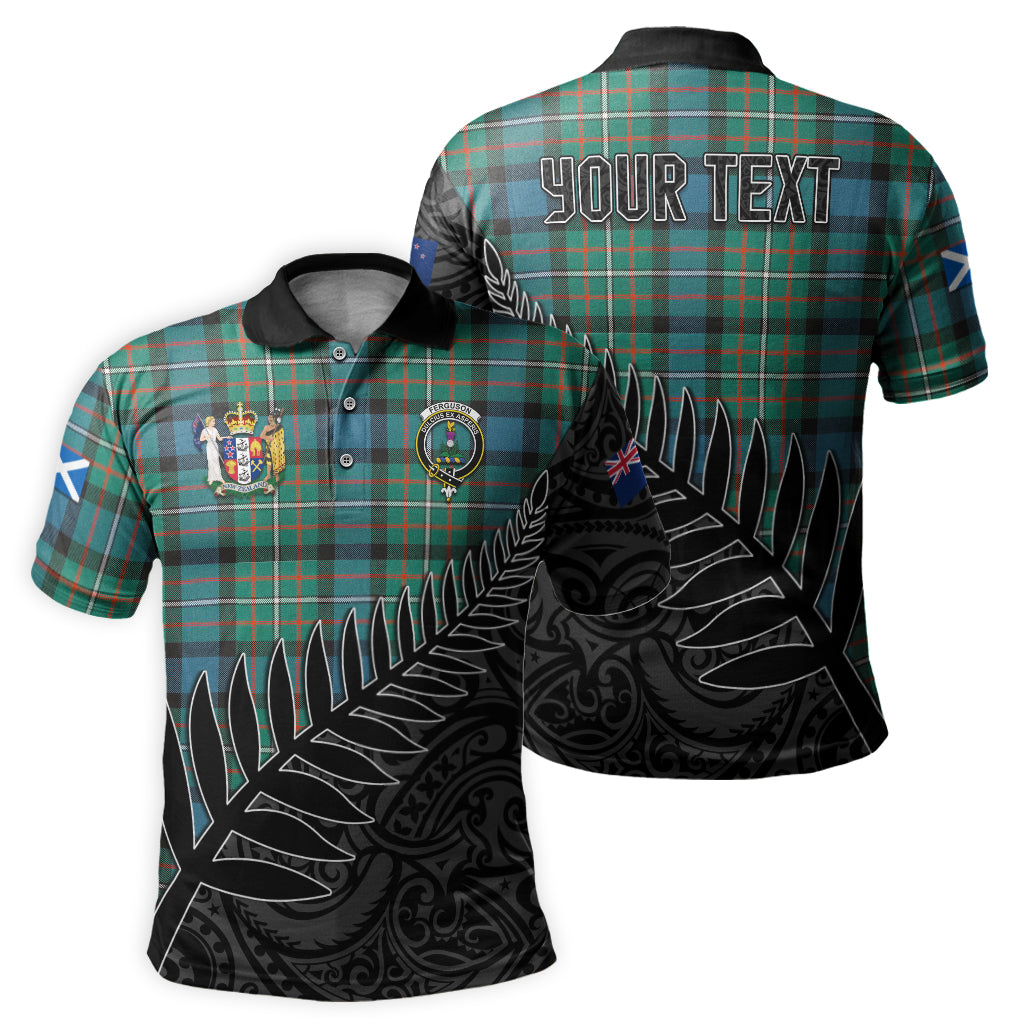 ferguson-ancient-tartan-family-crest-golf-shirt-with-fern-leaves-and-coat-of-arm-of-new-zealand-personalized-your-name-scottish-tatan-polo-shirt