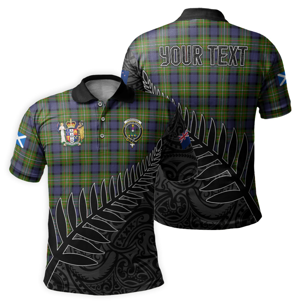 ferguson-modern-tartan-family-crest-golf-shirt-with-fern-leaves-and-coat-of-arm-of-new-zealand-personalized-your-name-scottish-tatan-polo-shirt