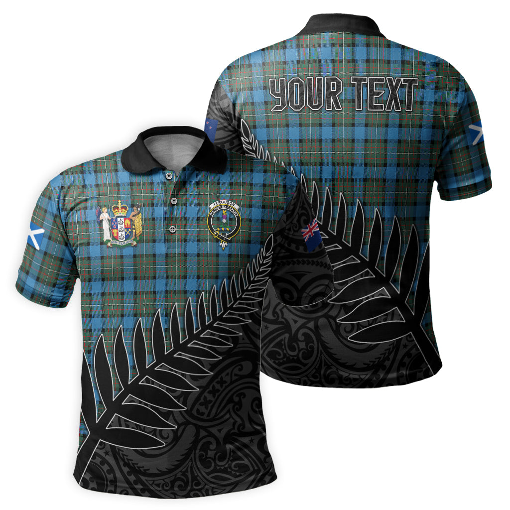 fergusson-ancient-tartan-family-crest-golf-shirt-with-fern-leaves-and-coat-of-arm-of-new-zealand-personalized-your-name-scottish-tatan-polo-shirt