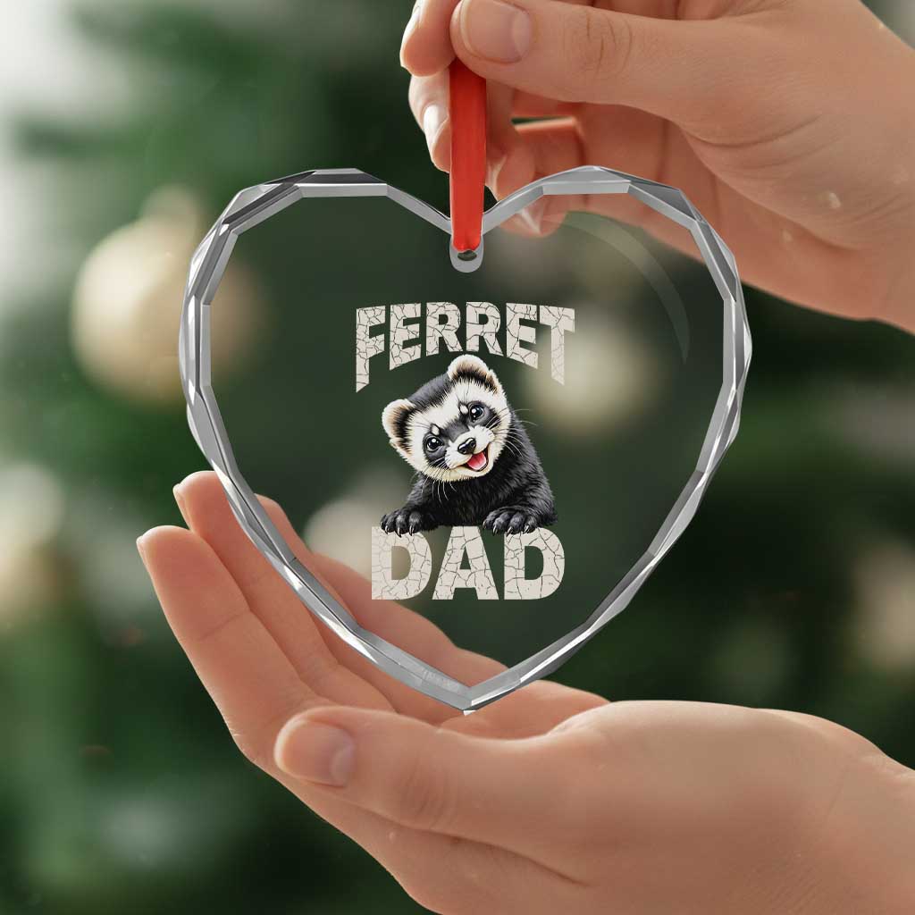 Ferret Dad Life Heart Crystal Glass Ornament Cute Exotic Animal Parent Gift
