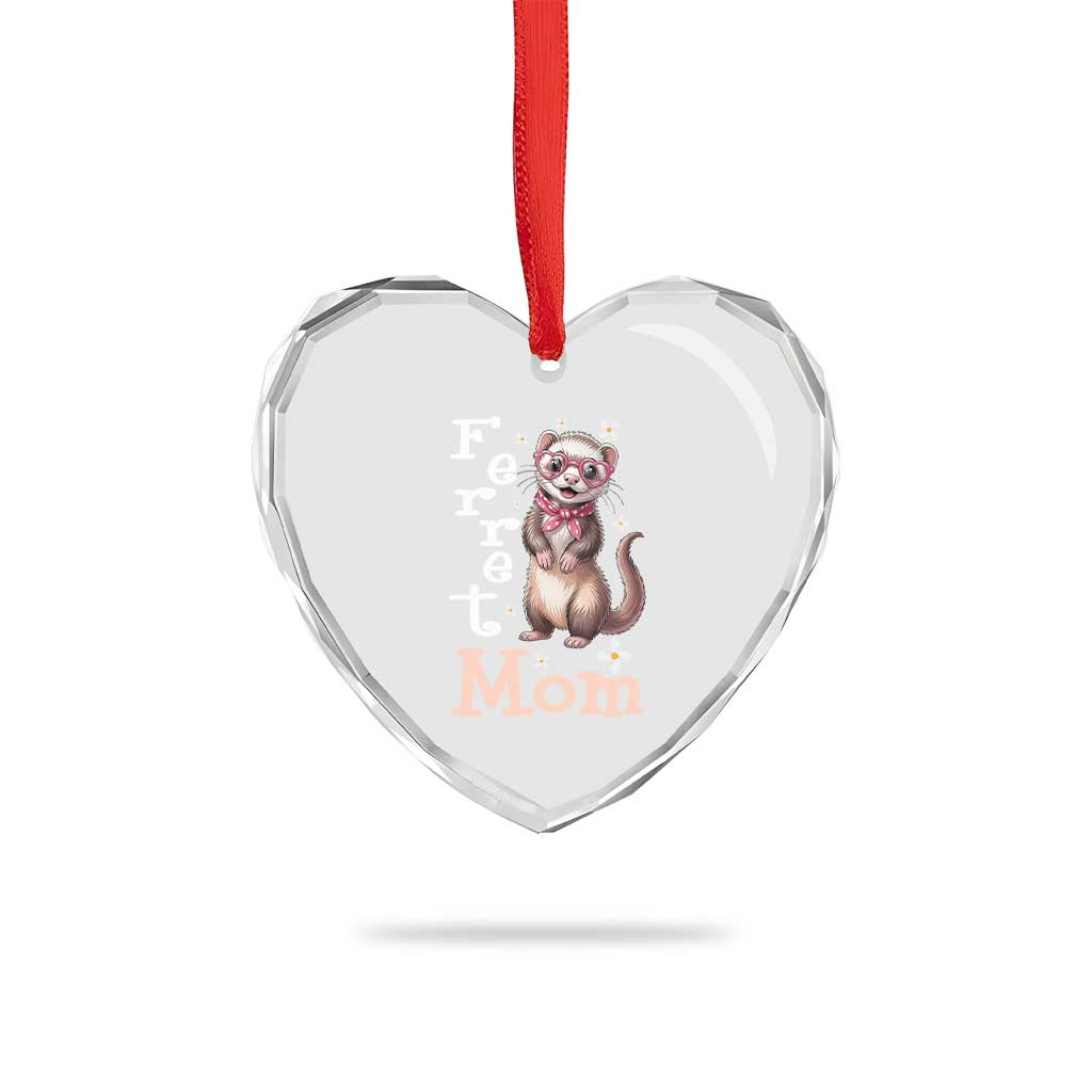 Ferret Mom Life Heart Crystal Glass Ornament Funny Cute Polecat Ferret Lover