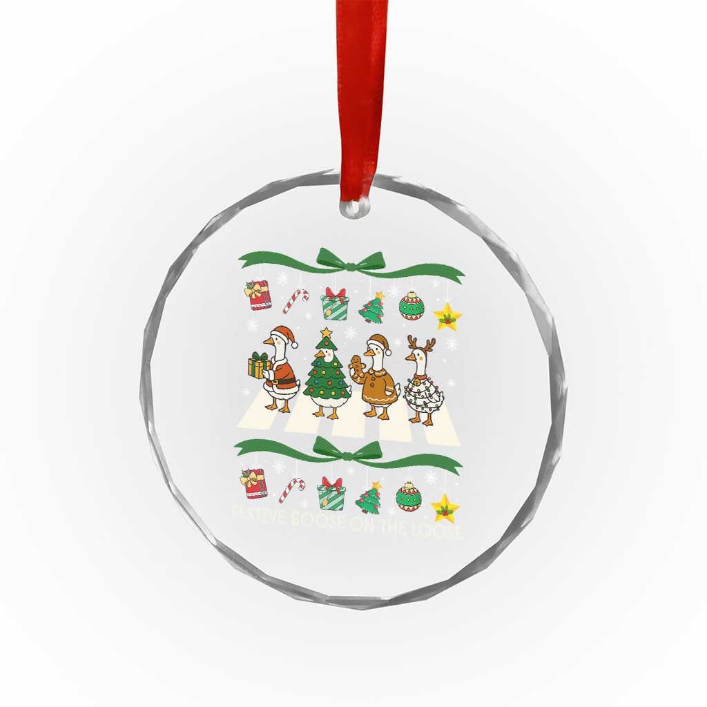 Festive Goose On The Loose Christmas Crystal Glass Ornament Cute Xmas Duck Silly Gooses Coquette Bow - Wonder Print Shop
