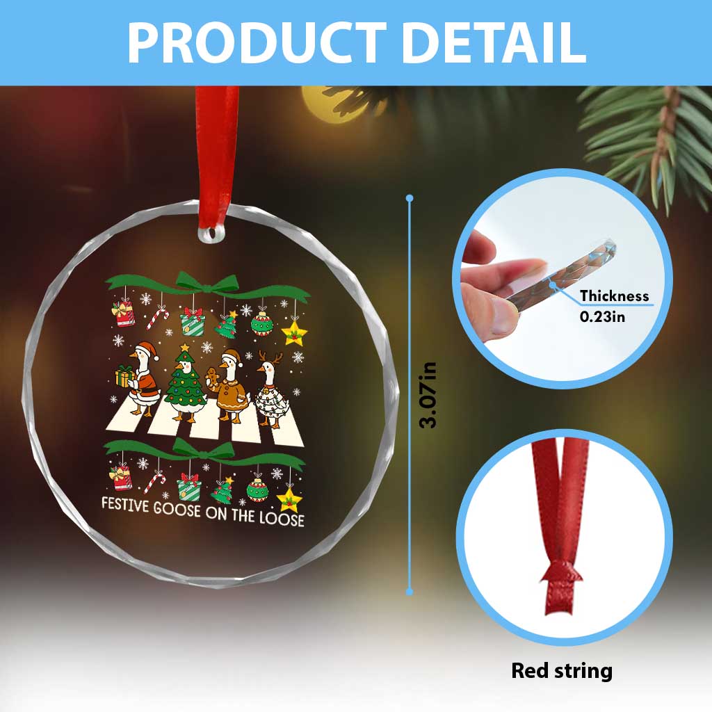 Festive Goose On The Loose Christmas Crystal Glass Ornament Cute Xmas Duck Silly Gooses Coquette Bow - Wonder Print Shop