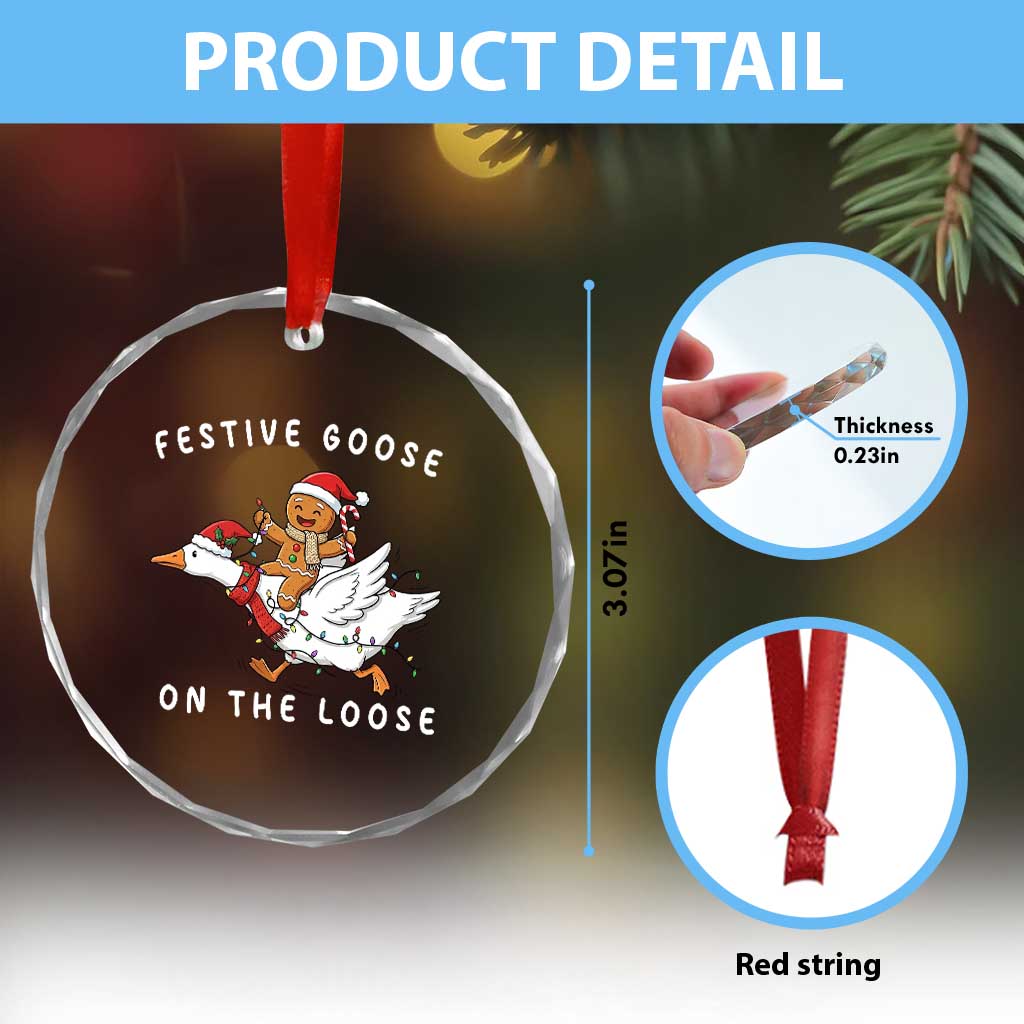 Festive Goose On The Loose Christmas Crystal Glass Ornament Funny Goose Gingerbread Xmas - Wonder Print Shop