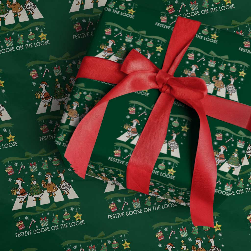 Festive Goose On The Loose Christmas Wrapping Paper Roll Cute Xmas Duck Silly Gooses Coquette Bow - Wonder Print Shop