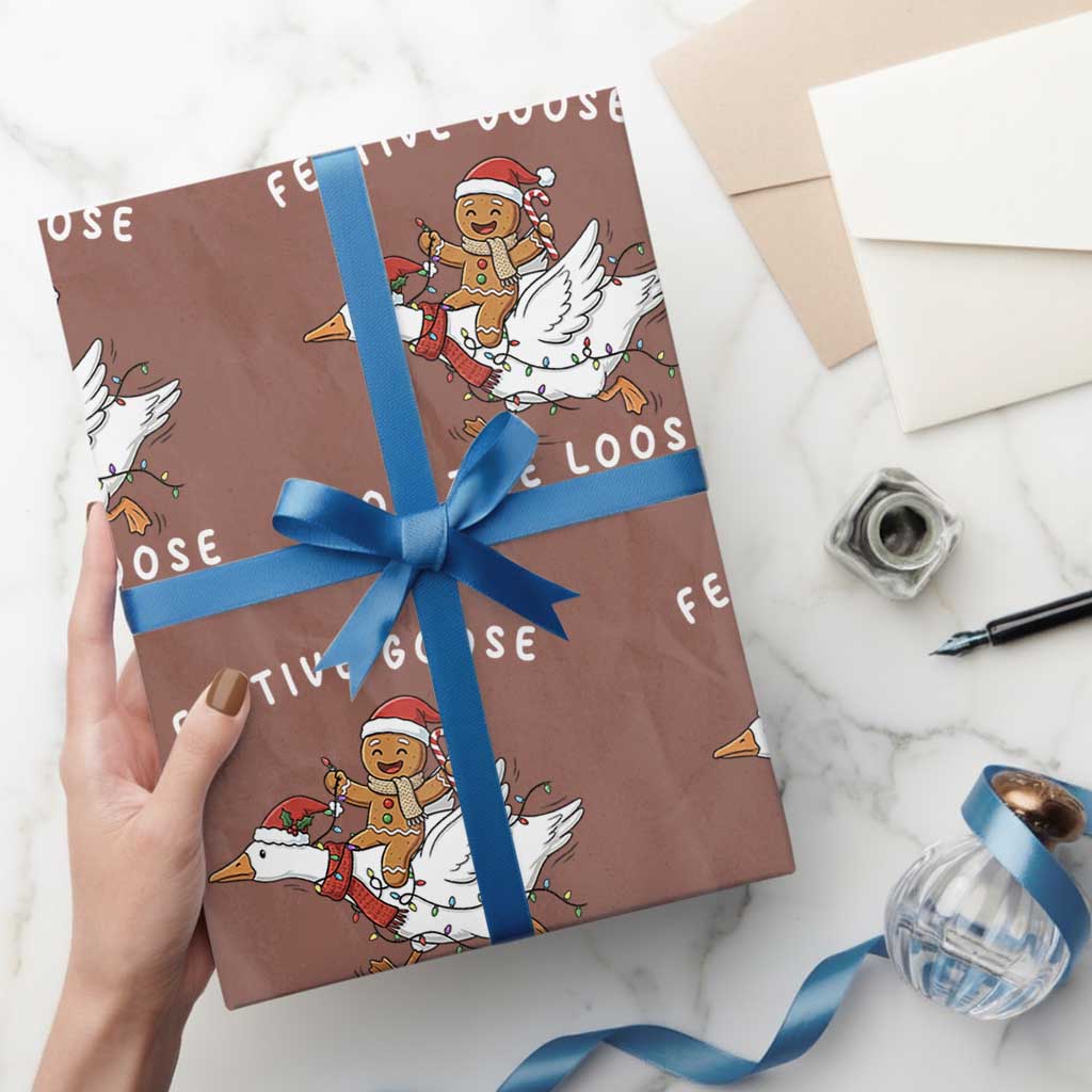Festive Goose On The Loose Christmas Wrapping Paper Roll Funny Goose Gingerbread Xmas - Wonder Print Shop