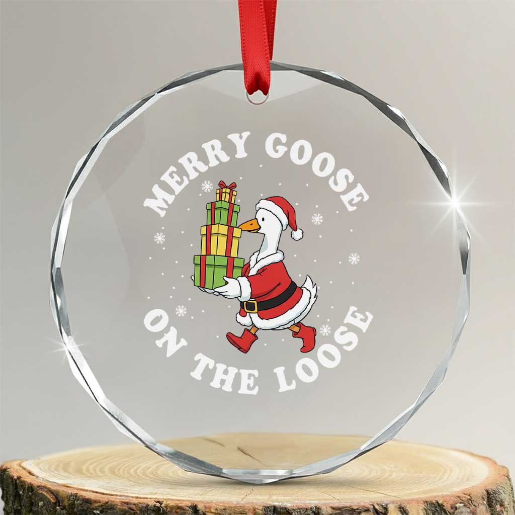Festive Goose on The Loose Crystal Glass Ornament Funny Goose Christmas Meme - Wonder Print Shop