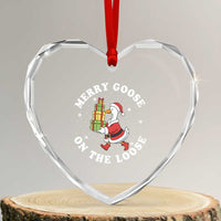 Festive Goose on The Loose Heart Crystal Glass Ornament Funny Goose Christmas Meme - Wonder Print Shop