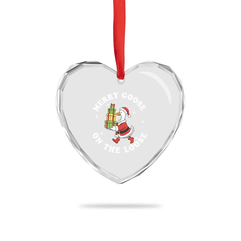 Festive Goose on The Loose Heart Crystal Glass Ornament Funny Goose Christmas Meme - Wonder Print Shop