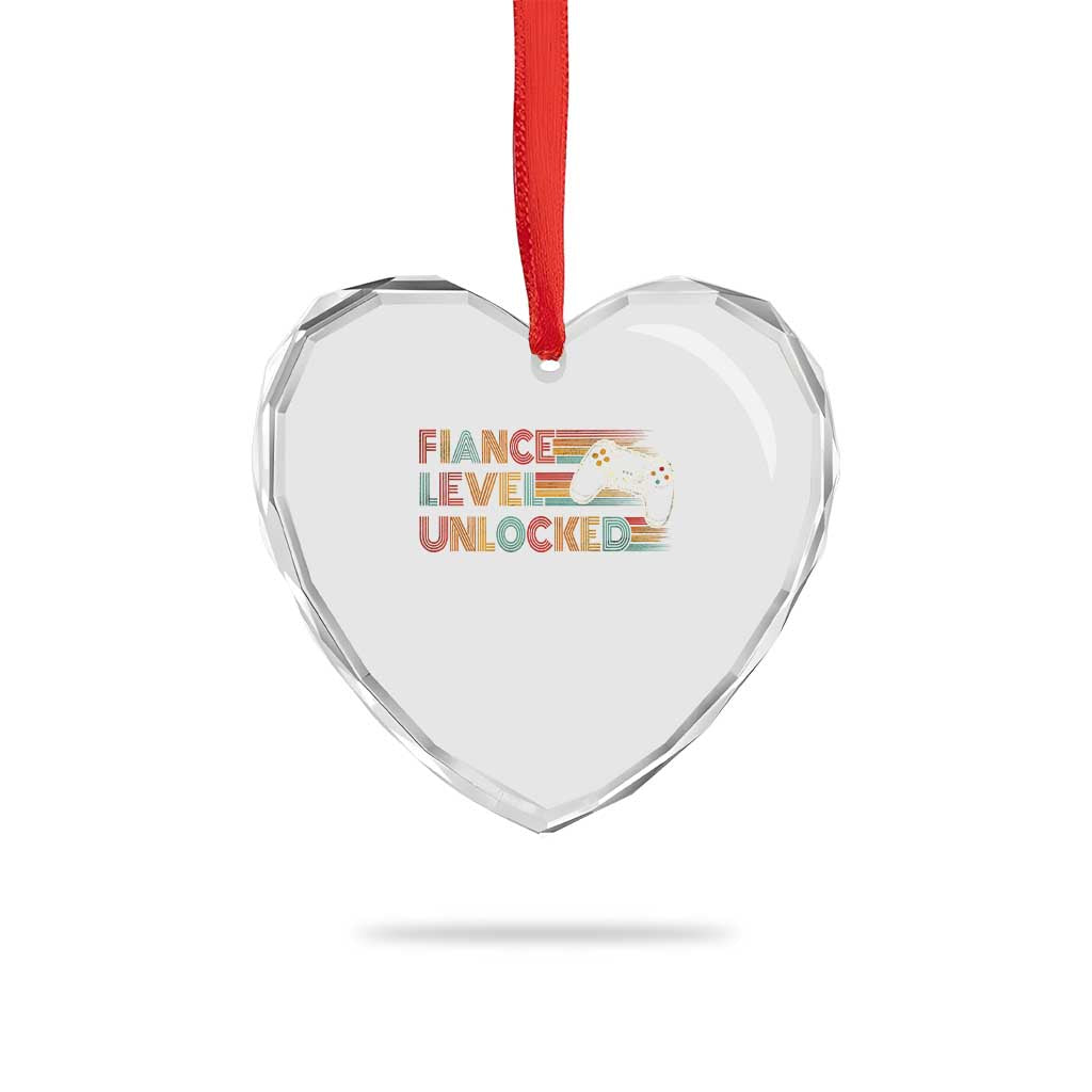 Fiance Level Unlocked Heart Crystal Glass Ornament Retro Engaged Gifts For Him Gamer