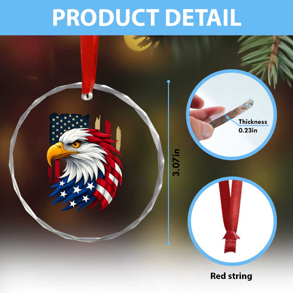 Fierce American Eagle Crystal Glass Ornament Bold Patriotic 4th of July USA Freedom TS02