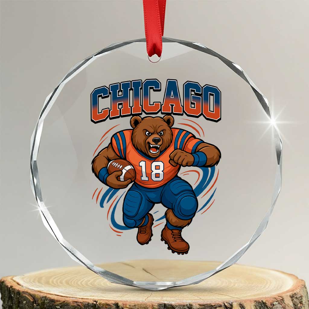 Fierce Football Bear Crystal Glass Ornament Chicago Fan Number 18 Bold Orange Game Day Spirit - Wonder Print Shop