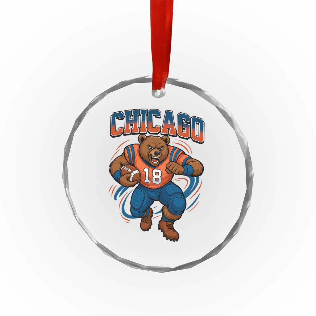 Fierce Football Bear Crystal Glass Ornament Chicago Fan Number 18 Bold Orange Game Day Spirit - Wonder Print Shop
