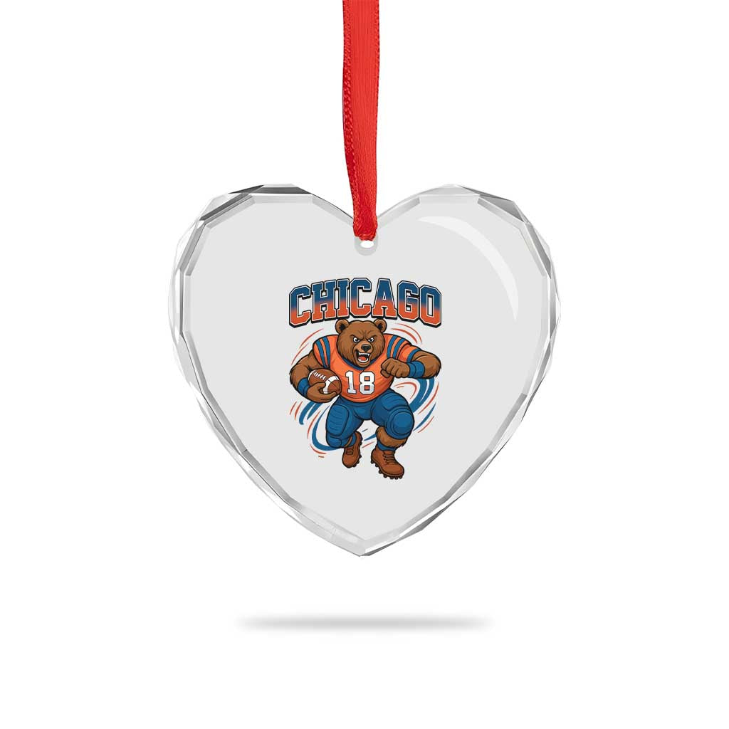 Fierce Football Bear Heart Crystal Glass Ornament Chicago Fan Number 18 Bold Orange Game Day Spirit - Wonder Print Shop