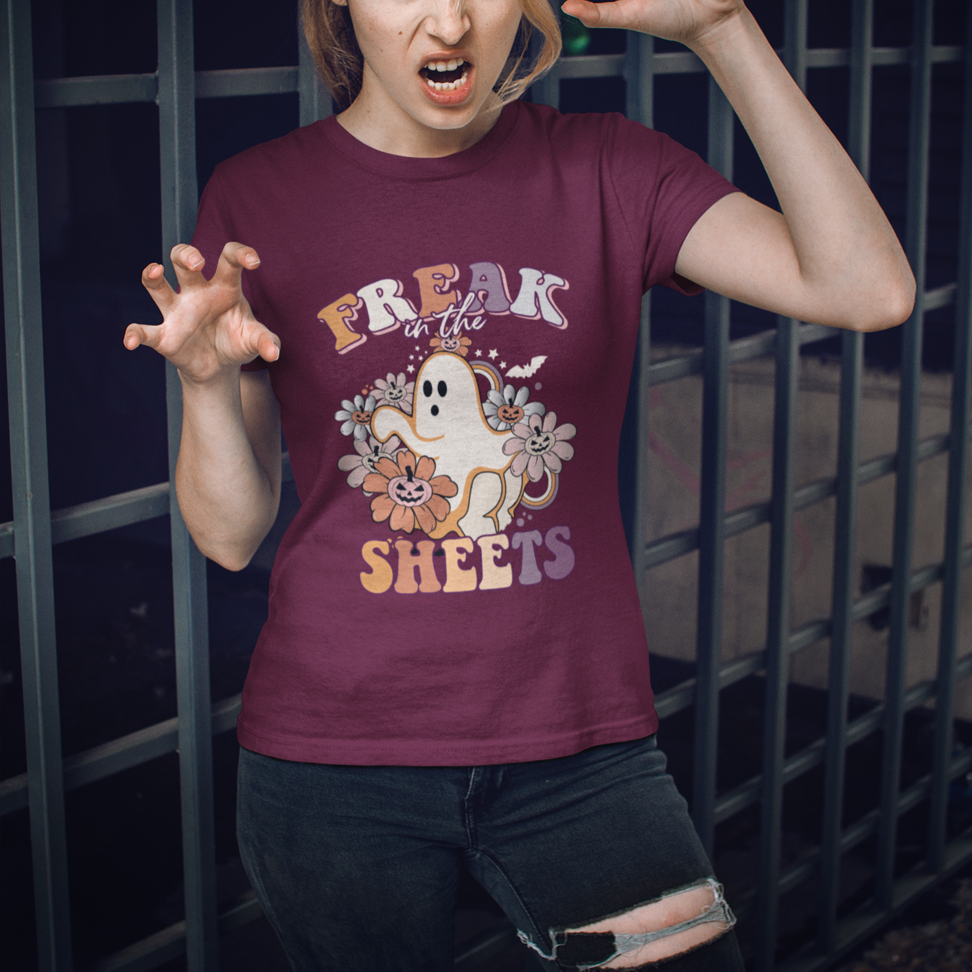 Halloween T Shirt Funny Freak In The Sheet Spooky Boo Sheets Ghost Halloween T-Shirt for Halloween lovers, Spooky Season Shirt, Ghosts - Wonder Print Shop