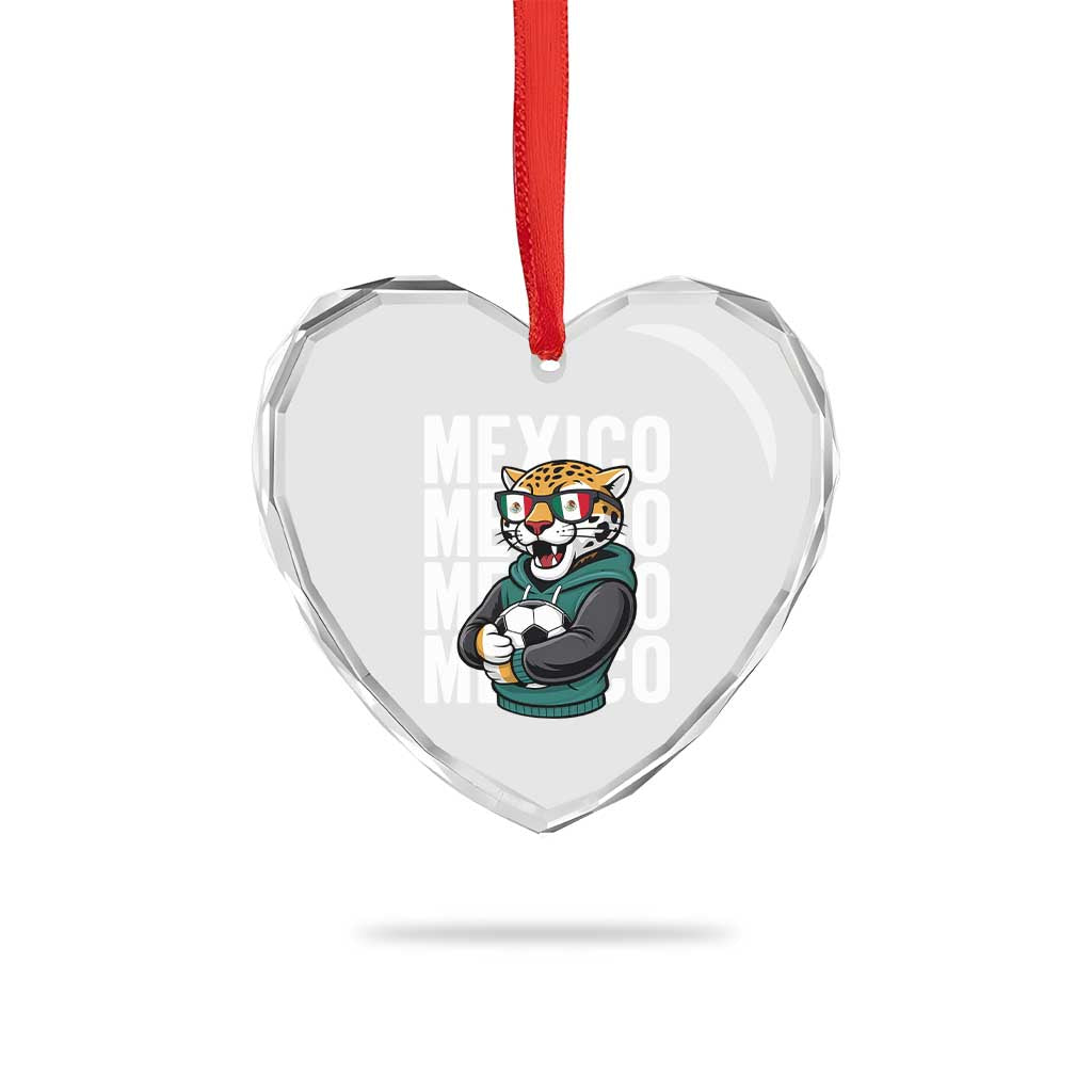 Fierce Mexico Jaguar Soccer Pride Fan Gift Heart Crystal Glass Ornament