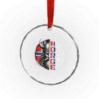 Fierce Norge Viking Warrior with Horned Helmet Graphic Crystal Glass Ornament Norway Pride Distressed Norwegian Flag and Runes