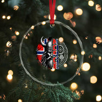 Fierce Norge Viking Warrior with Horned Helmet Graphic Crystal Glass Ornament Norway Pride Distressed Norwegian Flag and Runes