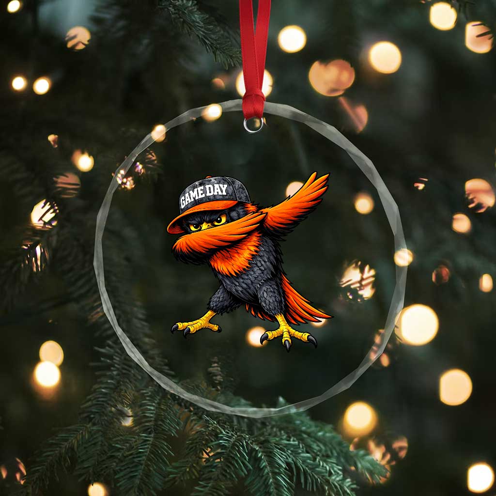 Fierce Oriole Spirit Graphic Crystal Glass Ornament Cool Game Day Sports Fan
