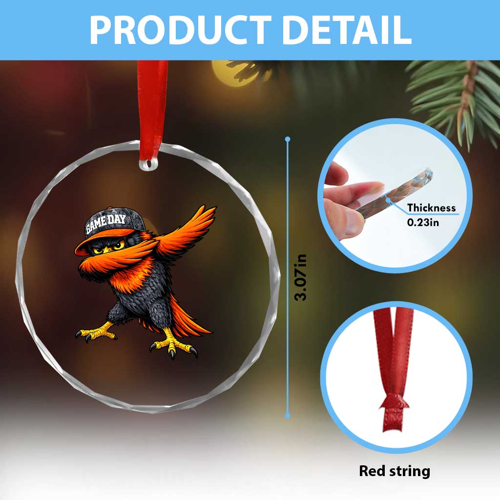 Fierce Oriole Spirit Graphic Crystal Glass Ornament Cool Game Day Sports Fan