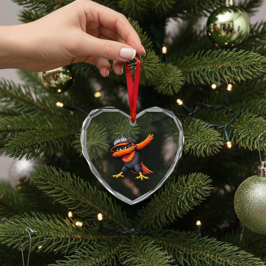 Fierce Oriole Spirit Graphic Heart Crystal Glass Ornament Cool Game Day Sports Fan