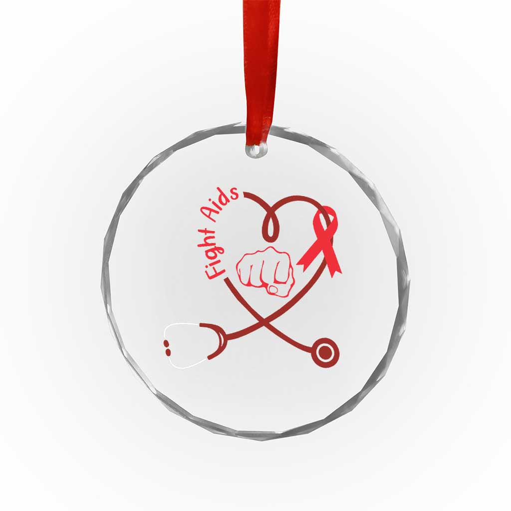 Fight AIDS Nurse Crystal Glass Ornament Red Ribbon HIV Awareness Gift - Wonder Print Shop