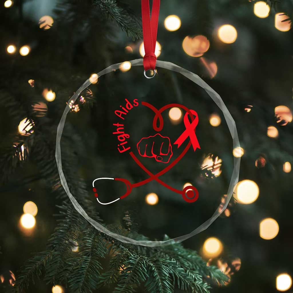 Fight AIDS Nurse Crystal Glass Ornament Red Ribbon HIV Awareness Gift - Wonder Print Shop