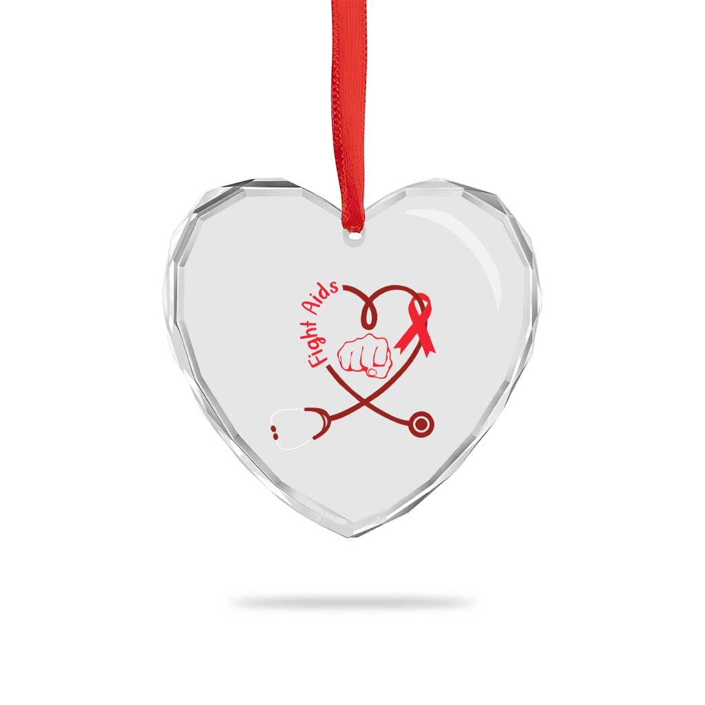 Fight AIDS Nurse Heart Crystal Glass Ornament Red Ribbon HIV Awareness Gift - Wonder Print Shop
