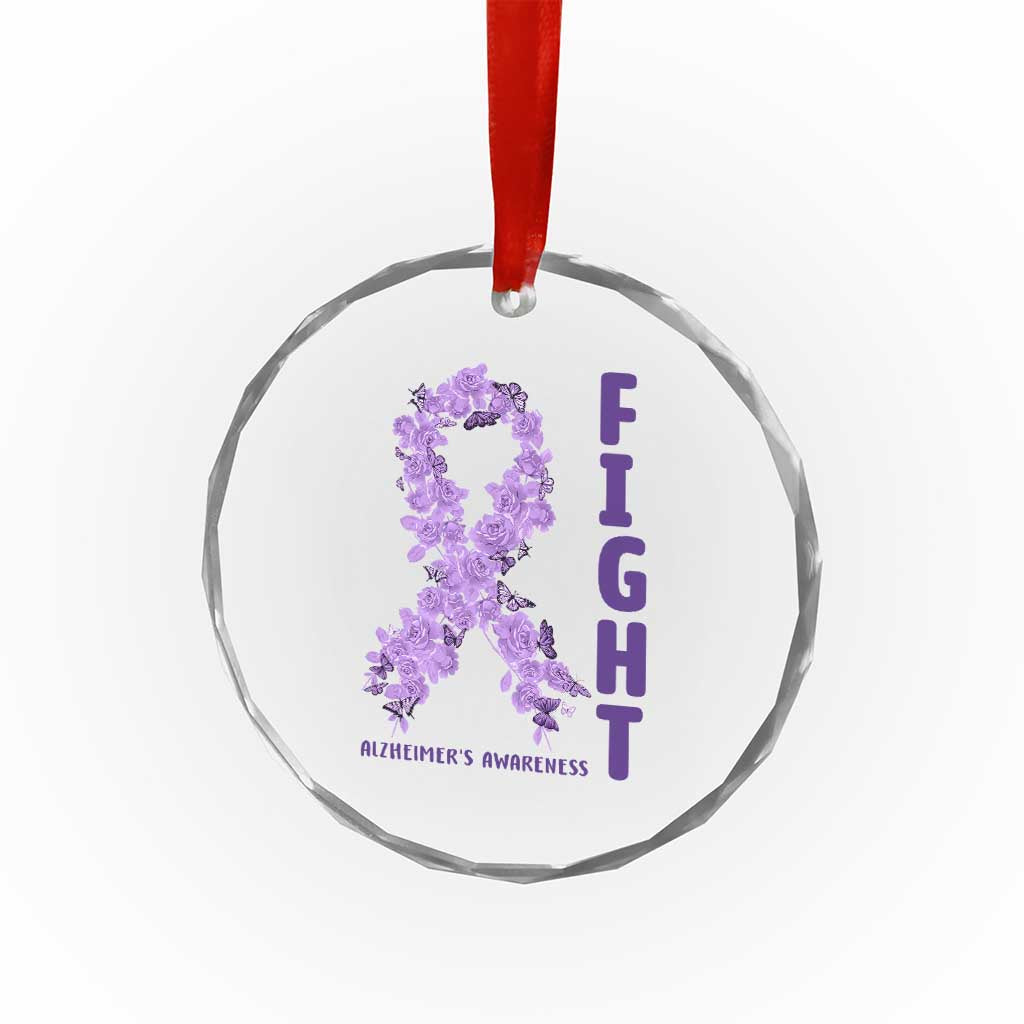Fight Alzheimers Awareness Support Crystal Glass Ornament Purple Ribbon Floral Butterfly