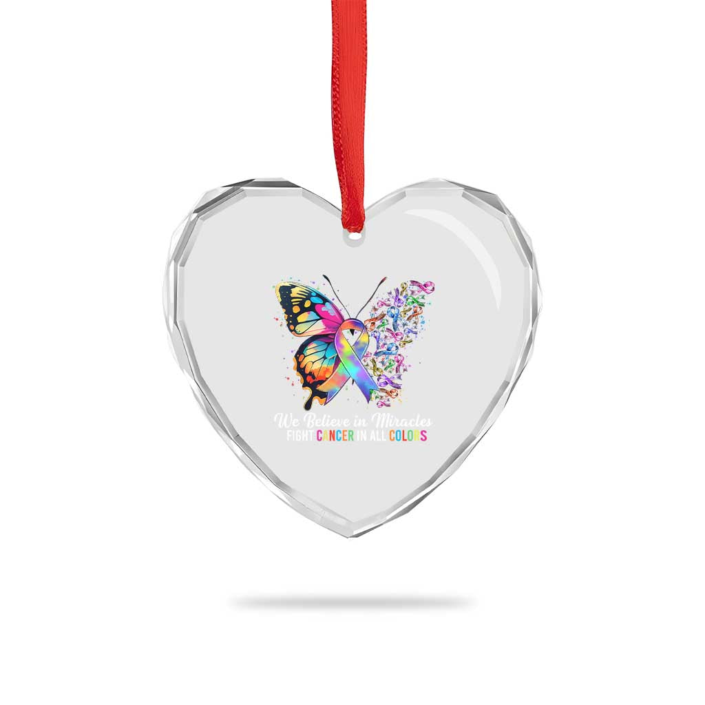 Fight Cancer In All Colors Heart Crystal Glass Ornament We Believe In Miracles Cancer Awareness