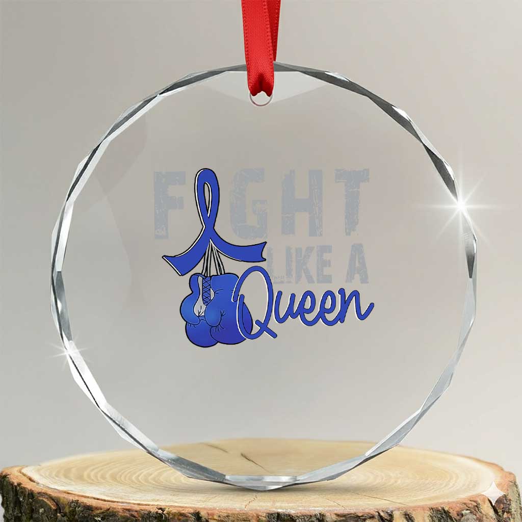 Fight Like A Queen Crystal Glass Ornament Blue Ribbon Colon Cancer Awareness