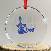 Fight Like A Queen Crystal Glass Ornament Blue Ribbon Colon Cancer Awareness