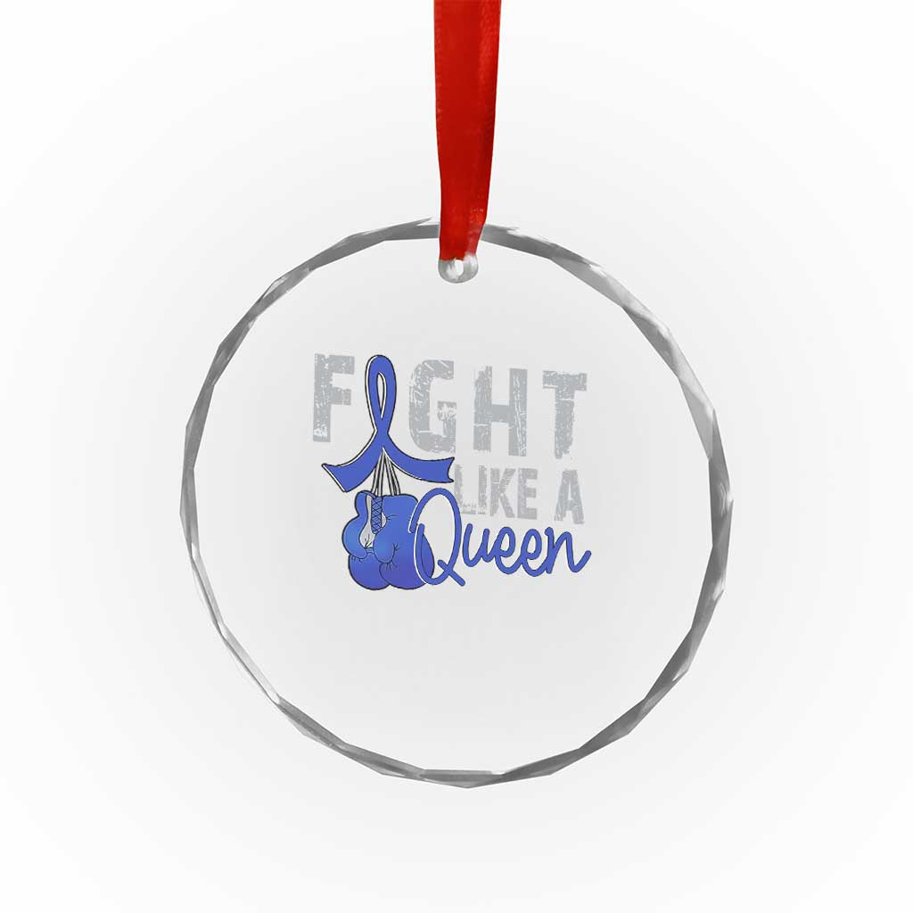 Fight Like A Queen Crystal Glass Ornament Blue Ribbon Colon Cancer Awareness