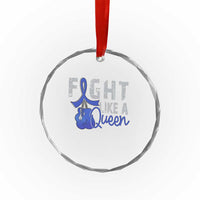 Fight Like A Queen Crystal Glass Ornament Blue Ribbon Colon Cancer Awareness