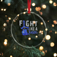 Fight Like A Queen Crystal Glass Ornament Blue Ribbon Colon Cancer Awareness