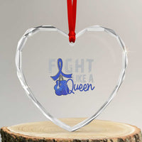 Fight Like A Queen Heart Crystal Glass Ornament Blue Ribbon Colon Cancer Awareness