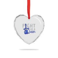 Fight Like A Queen Heart Crystal Glass Ornament Blue Ribbon Colon Cancer Awareness