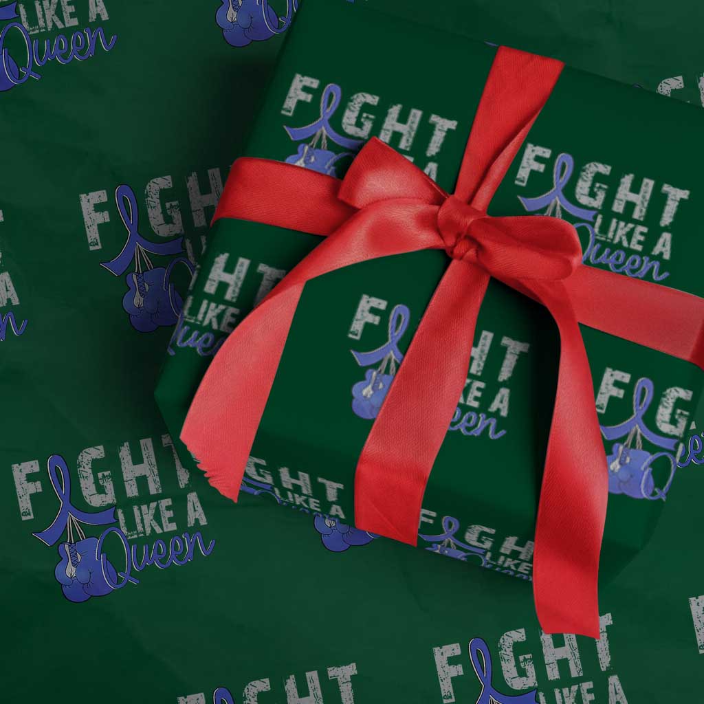 Fight Like A Queen Wrapping Paper Roll Blue Ribbon Colon Cancer Awareness
