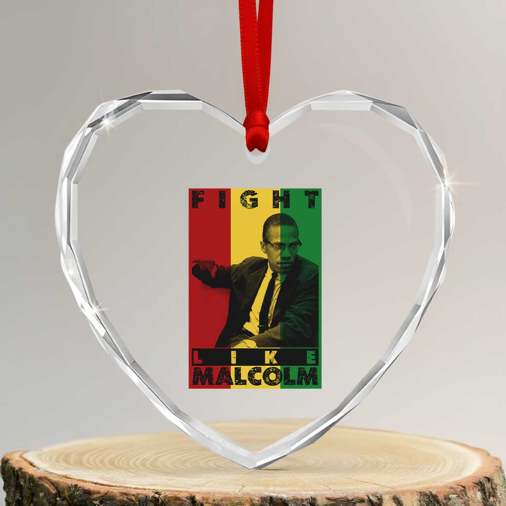 Fight Like Malcolm X Heart Crystal Glass Ornament African American Pride Gift - Wonder Print Shop