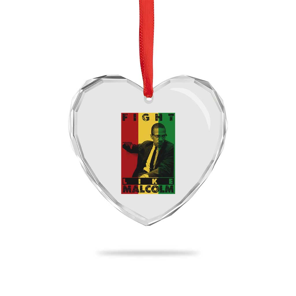Fight Like Malcolm X Heart Crystal Glass Ornament African American Pride Gift - Wonder Print Shop