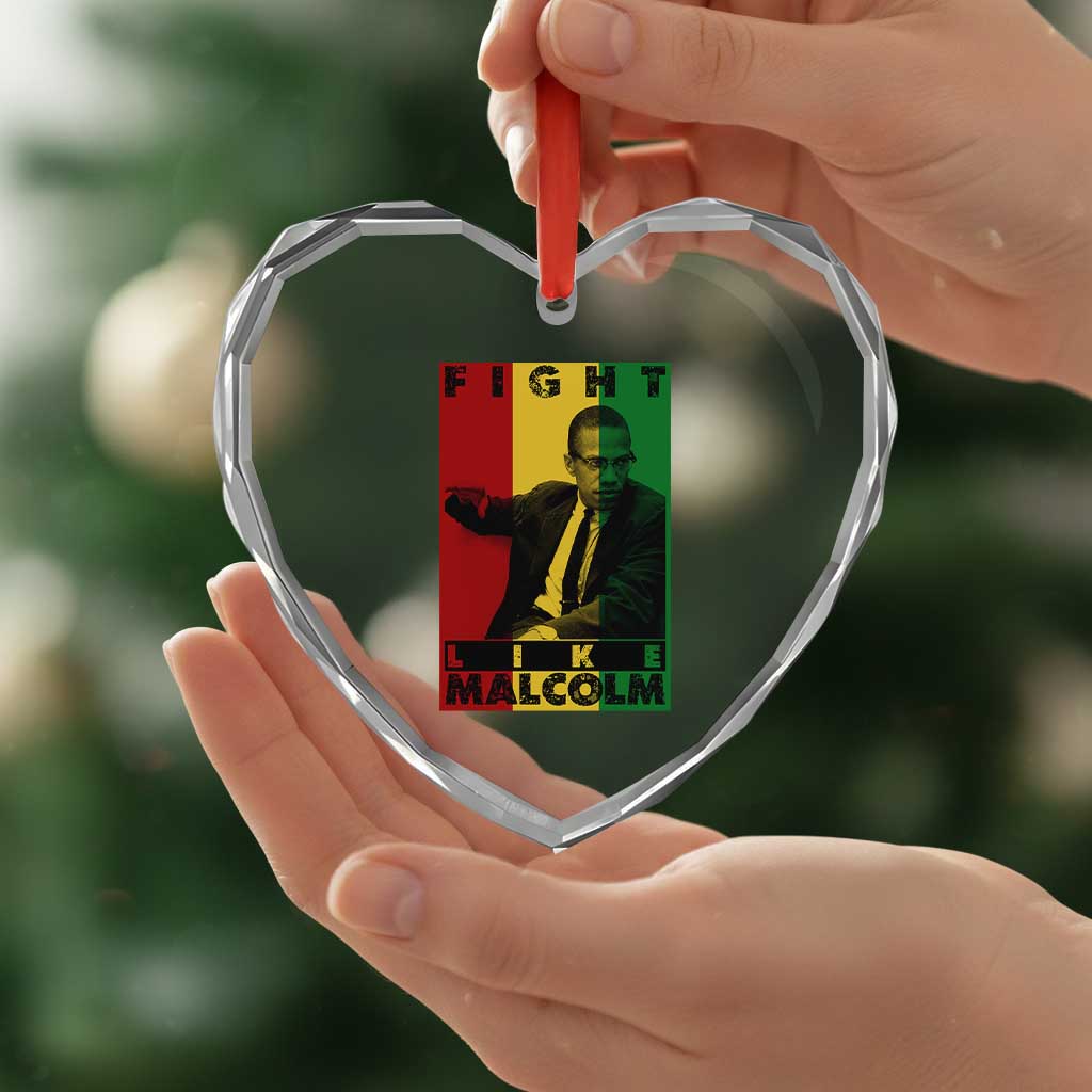 Fight Like Malcolm X Heart Crystal Glass Ornament African American Pride Gift - Wonder Print Shop