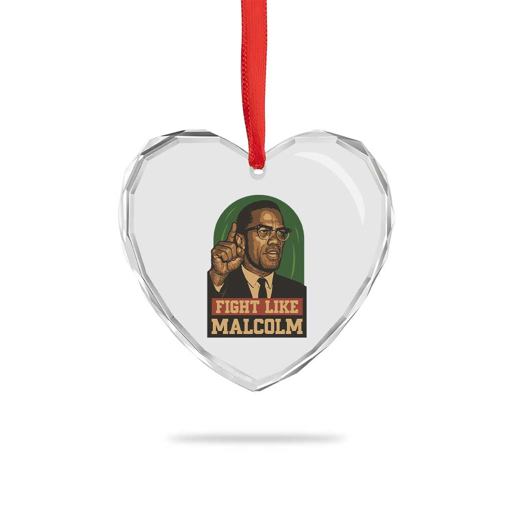 Fight Like Malcolm X Heart Crystal Glass Ornament Black History Month Inspirational Gift - Wonder Print Shop