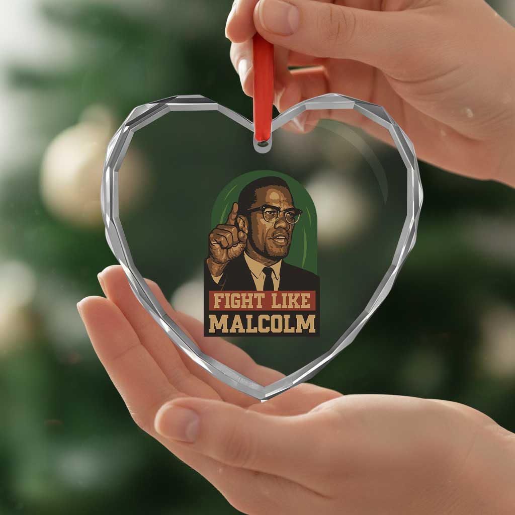 Fight Like Malcolm X Heart Crystal Glass Ornament Black History Month Inspirational Gift - Wonder Print Shop