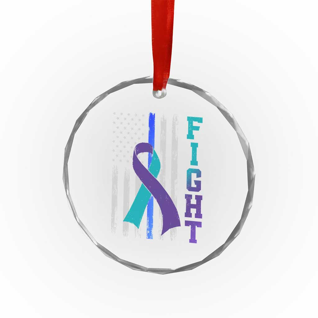 Fight Police Suicide Prevention Awareness American Flag Ribbon Support Crystal Glass Ornament