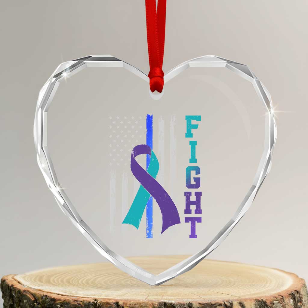 Fight Police Suicide Prevention Awareness American Flag Ribbon Support Heart Crystal Glass Ornament