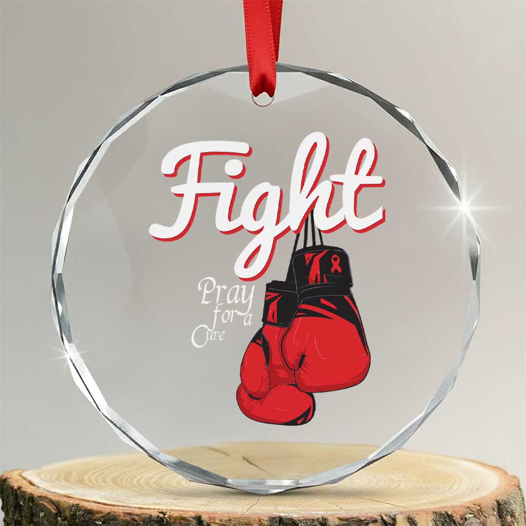 Fight Pray For A Cure Crystal Glass Ornament Red Ribbon HIV Awareness Boxing Gift - Wonder Print Shop