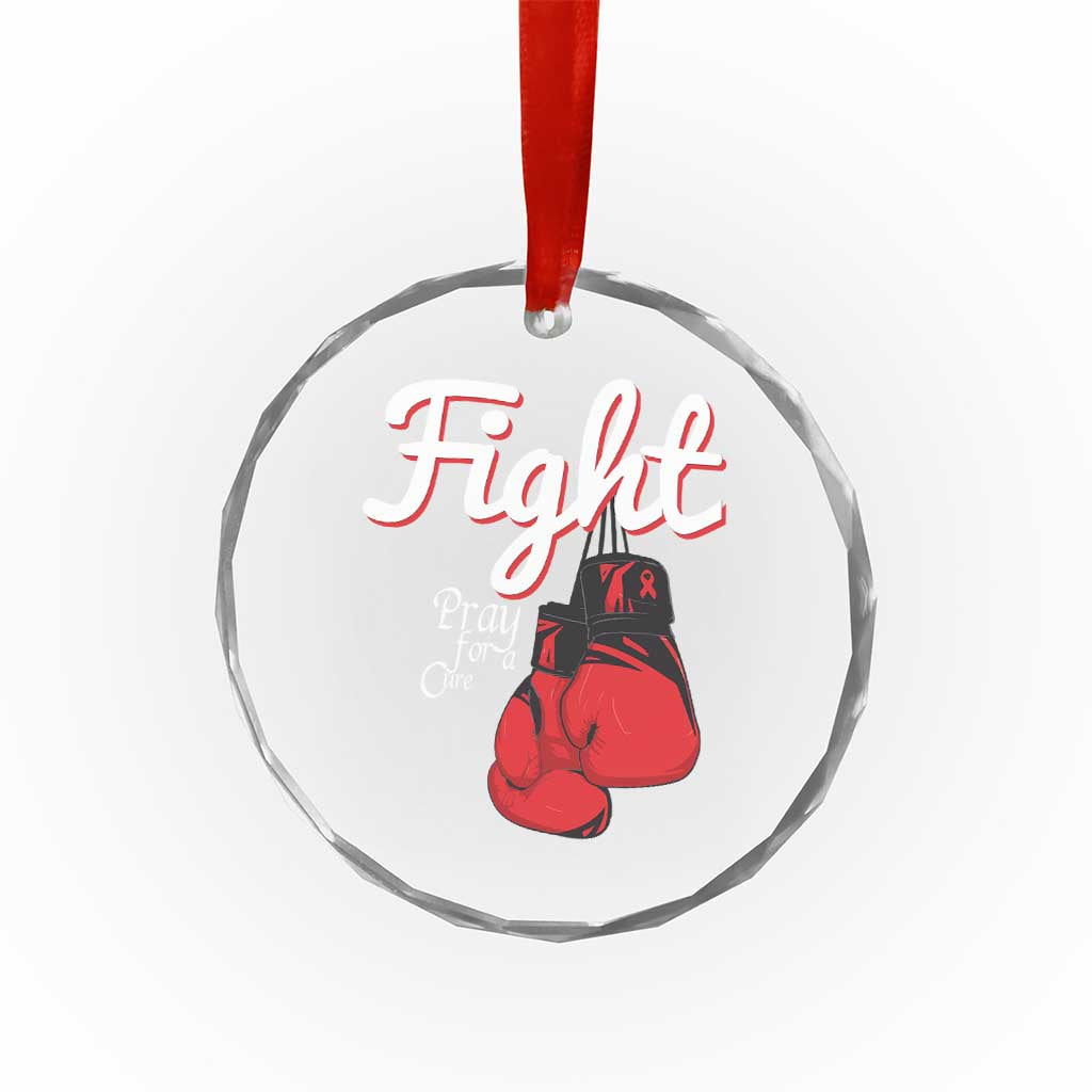 Fight Pray For A Cure Crystal Glass Ornament Red Ribbon HIV Awareness Boxing Gift - Wonder Print Shop