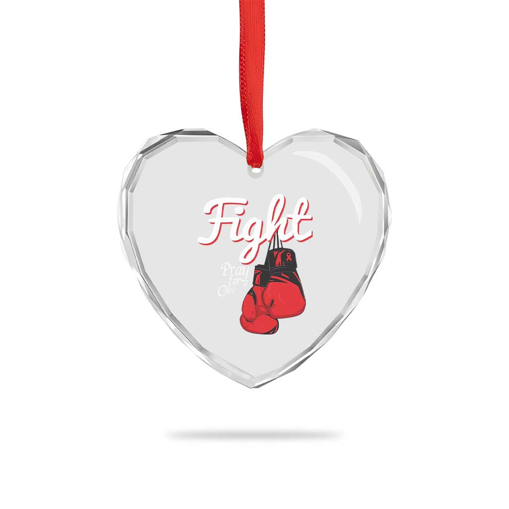 Fight Pray For A Cure Heart Crystal Glass Ornament Red Ribbon HIV Awareness Boxing Gift - Wonder Print Shop