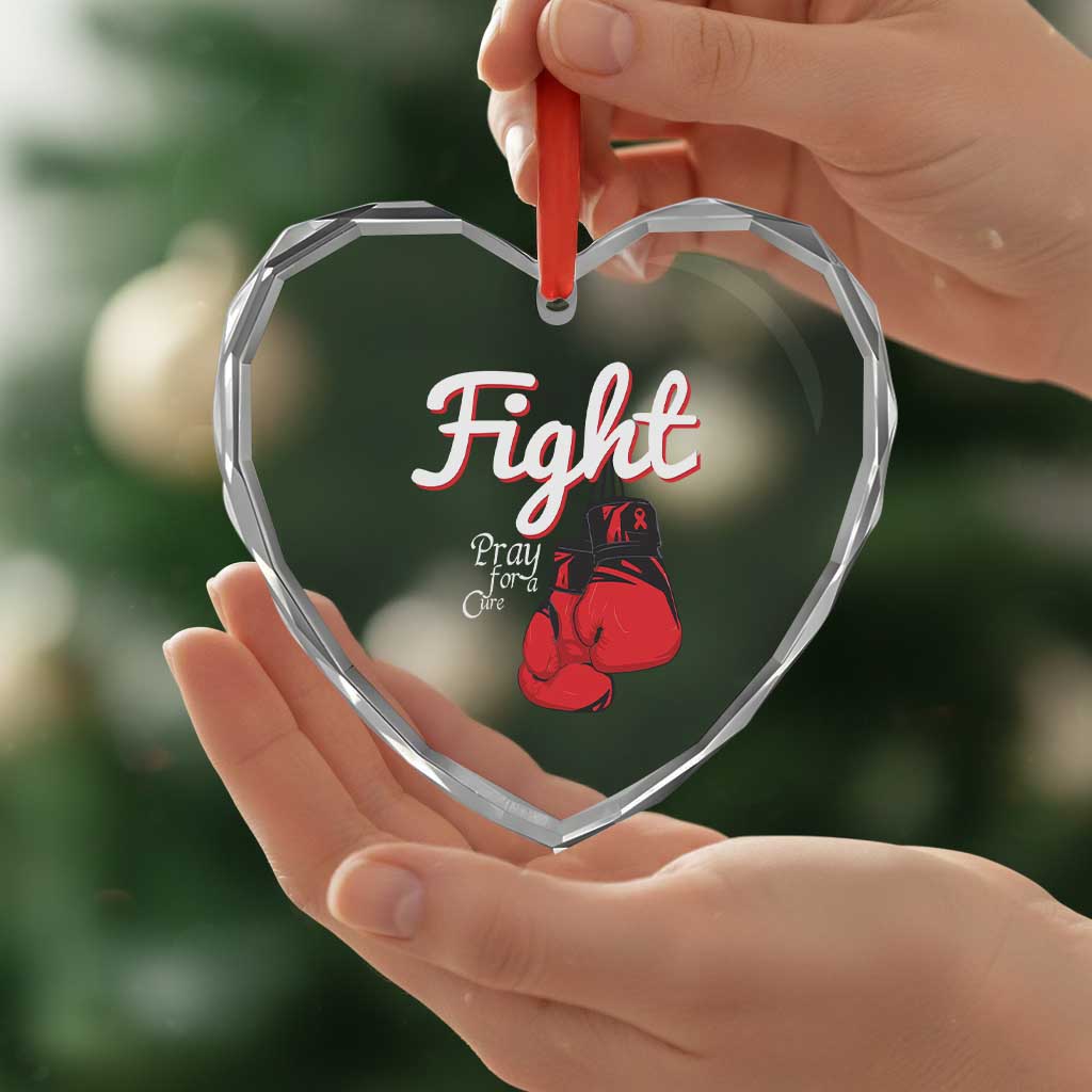 Fight Pray For A Cure Heart Crystal Glass Ornament Red Ribbon HIV Awareness Boxing Gift - Wonder Print Shop