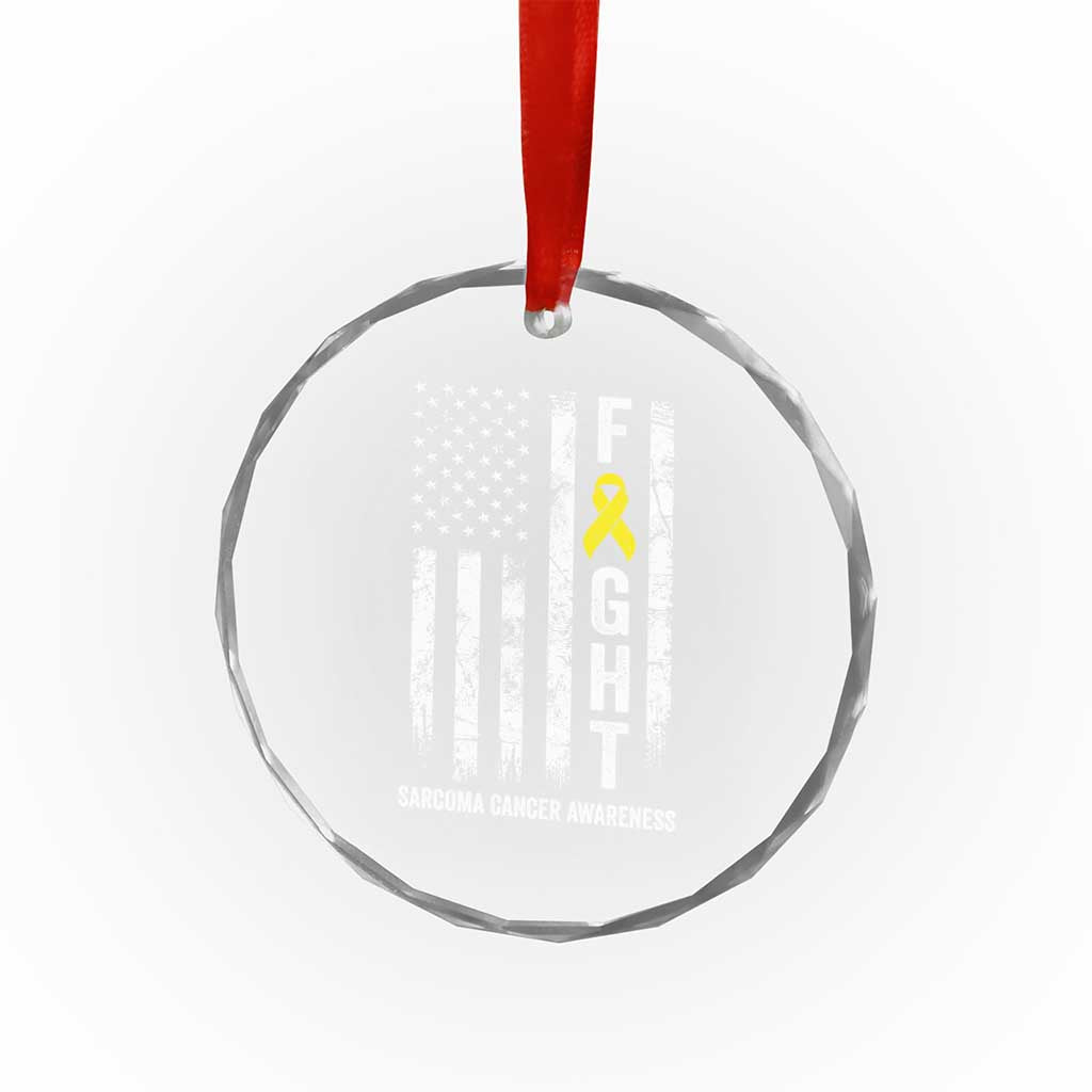 Fight Sarcoma Cancer Awareness Crystal Glass Ornament Yellow Ribbon Vintage American Flag